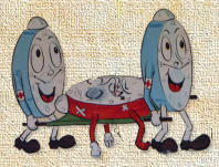 animated cartoon clocks carrying each other